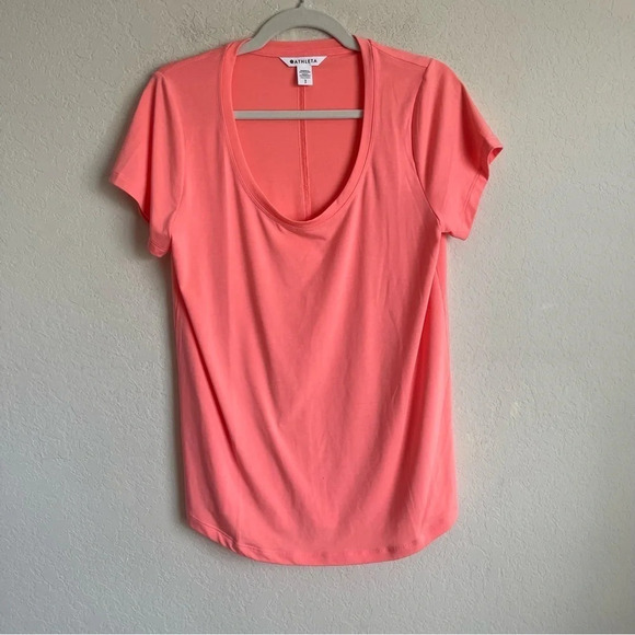 Athleta Stratus II Tee Short Sleeve Top Color Sunset Glow - Picture 2 of 4
